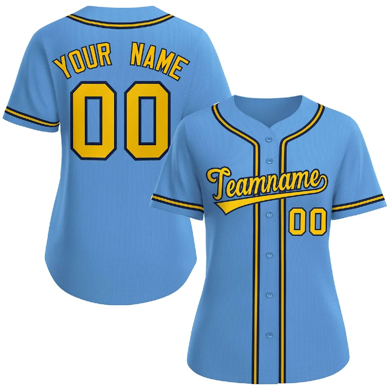 Baseball Jersey Athletic-Custom Light Blue Gold-Navy Classic Style Baseball Jersey For Women