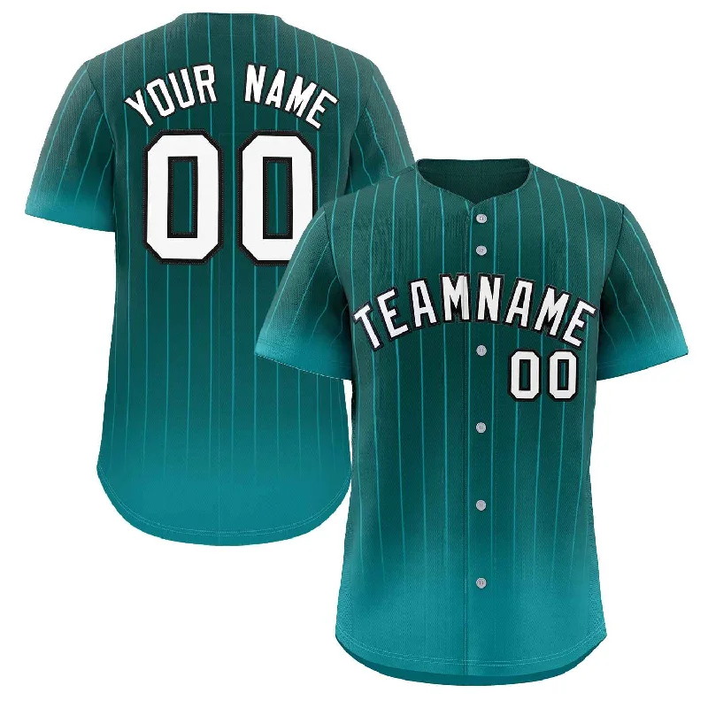 Baseball Jersey Hall of Fame-Custom Aqua white-Black Gradient Stripe Fashion Authentic Baseball Jersey