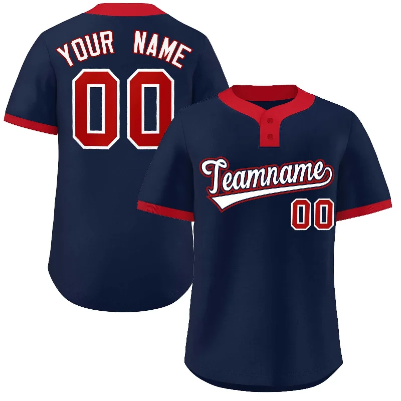 Baseball Jersey Inspirational-Custom Navy White-Red Classic Style Authentic Two-Button Baseball Jersey