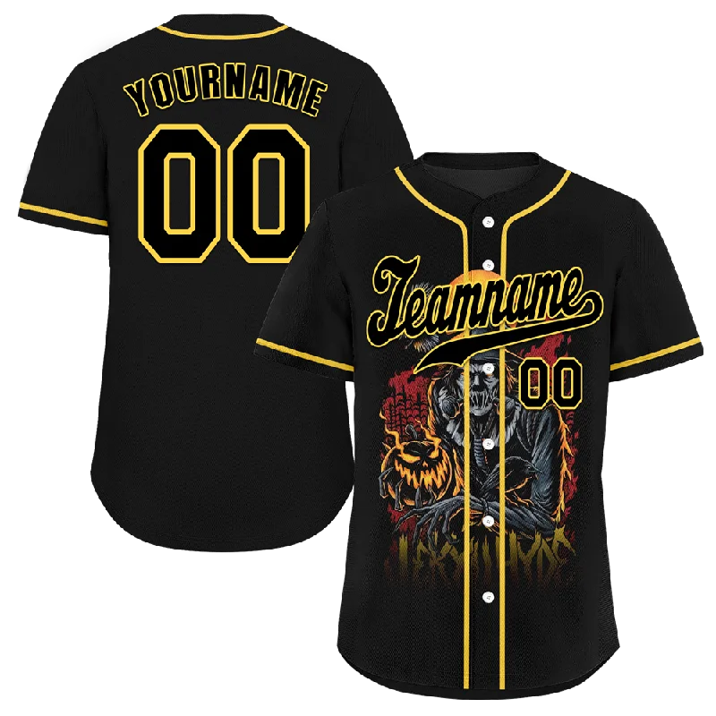 Baseball Jersey New Year-Custom Black Yellow Skull Fashion Black Authentic Baseball Jersey BSBJ0a-bc0fb98