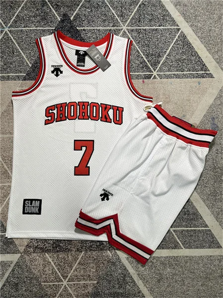 Basketball Jersey Silver-Men's Shohoku #7 Ryota Miyagi White Stitched Basketball Basketball Jersey And Shorts Suit