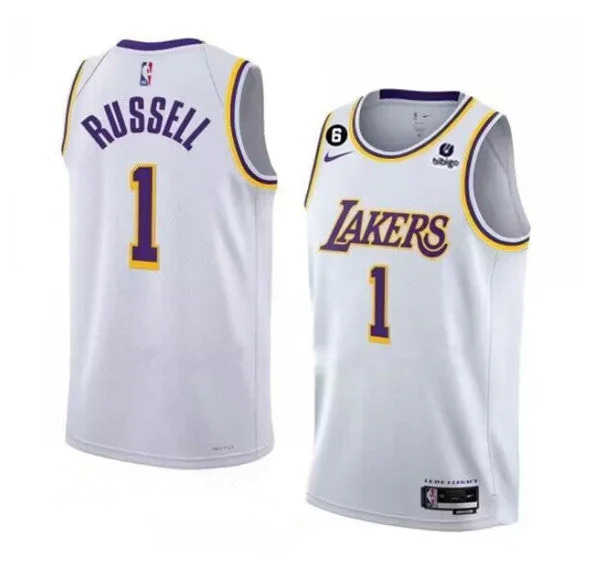 Basketball Jersey Viral-Men's Los Angeles Lakers #1 DâAngelo Russell 2022-23 White With NO.6 Patch Association Edition With NO.6 Patch Stitched Basketball Basketball Jersey