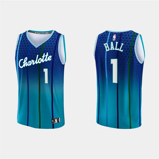 Basketball Jersey Printed-Men's Charlotte Hornets #1 LaMelo Ball 2022-23 Blue Stitched Basketball Basketball Jersey