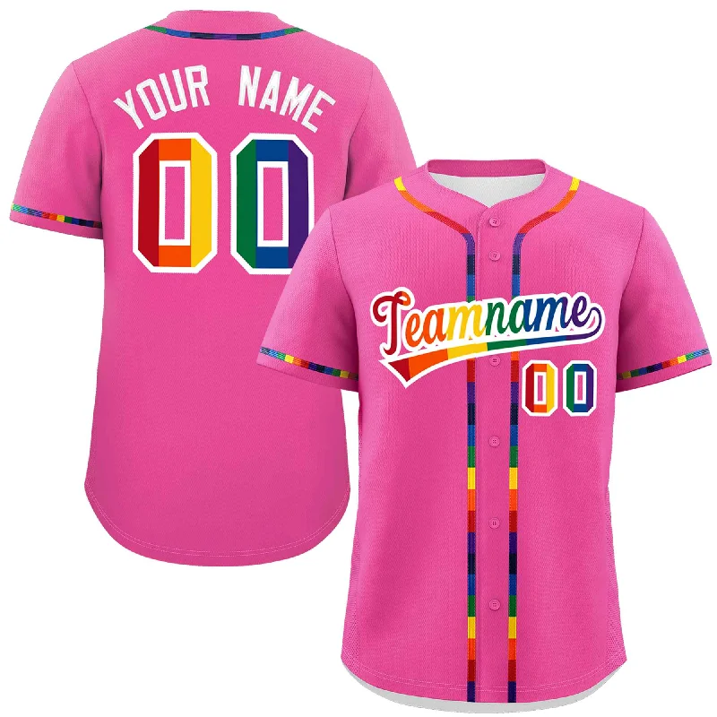 Baseball Jersey TV Show-Custom Pink LGBT Rainbow For Pride Month Classic Style Authentic Baseball Jersey