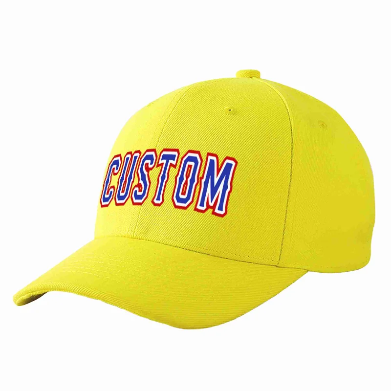 Baseball Cap Striped-Custom Yellow Royal-White Curved Eaves Sport Baseball Cap Design for Men/Women/Youth