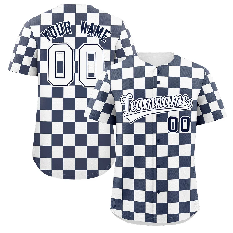 Baseball Jersey Jogging-Custom Navy White Square Grid Color Block Design Authentic Baseball Jersey