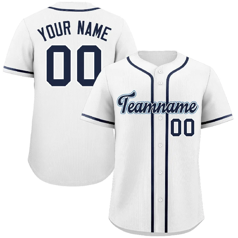 Baseball Jersey Unisex-Custom White Navy-Aqua Classic Style Authentic Baseball Jersey