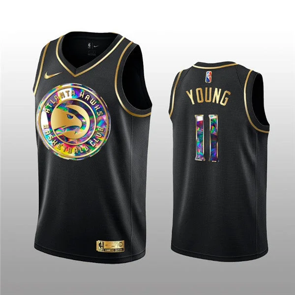 Basketball Jersey Basketball Grandpa-Men's Atlanta Hawks #11 Trae Young 2021/22 Black Golden Edition 75th Anniversary Diamond Logo Stitched Basketball Basketball Jersey