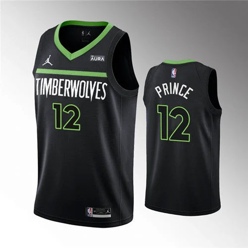 Basketball Jersey Moisture-Wicking-Men's Minnesota Timberwolves #12 Taurean Prince Black Statement Edition Stitched Basketball Jersey