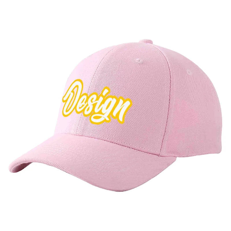 Baseball Cap Trucker-Custom Pink White-Gold Curved Eaves Sport Design Baseball Cap