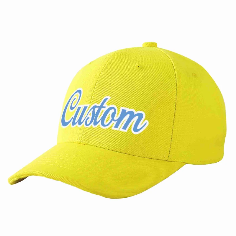 Baseball Cap Ethical Fashion-Custom Yellow Light Blue-White Curved Eaves Sport Baseball Cap Design for Men/Women/Youth