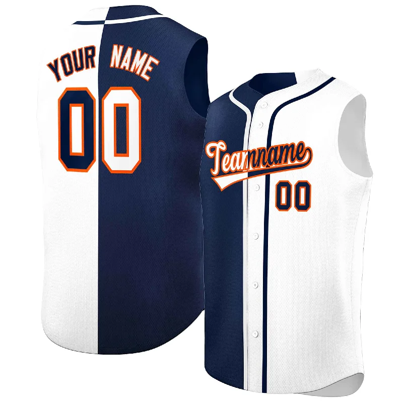 Baseball Jersey MLB-Custom Navy White Split Fashion Design Authentic Sleeveless Baseball Jersey