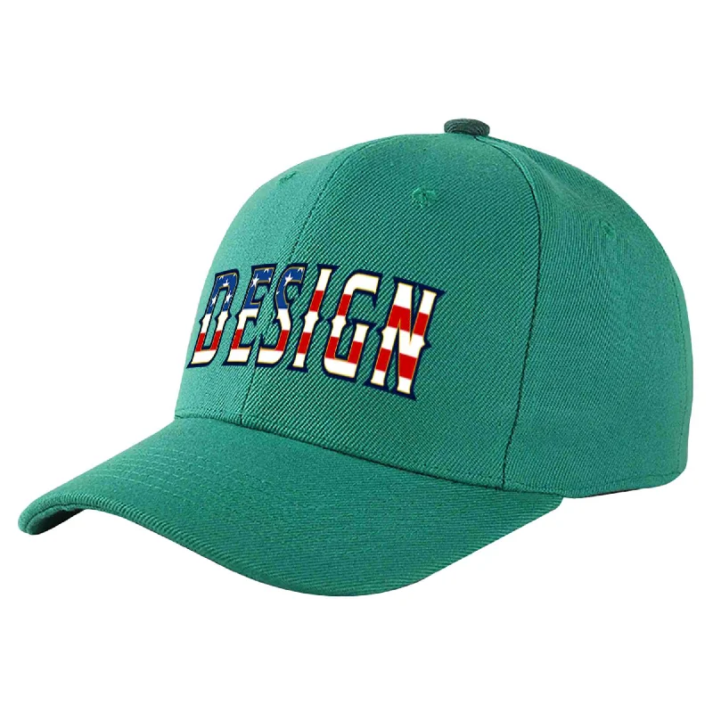 Baseball Cap Gaming-Custom Light Green Vintage USA Flag-Gold Curved Eaves Sport Design Baseball Cap