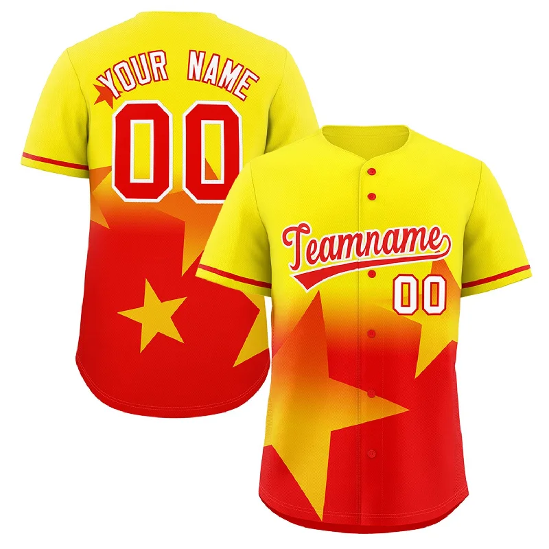 Baseball Jersey New Year-Custom Gold Red Gradient Star Graffiti Pattern Authentic Baseball Jersey