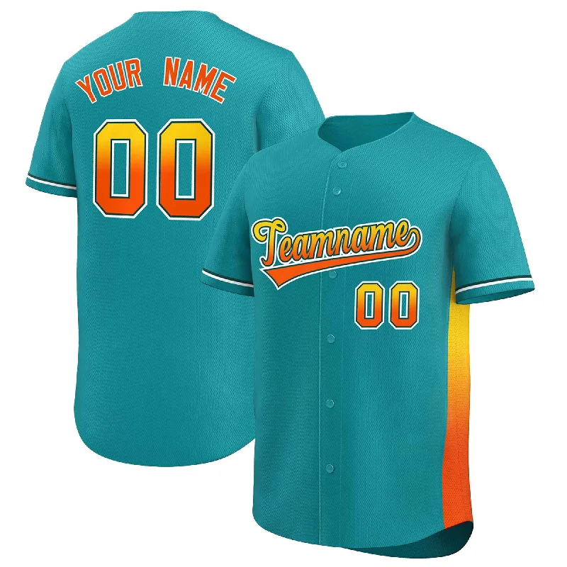 Baseball Jersey Custom-Custom Aqua Gold-Orange Personalized Gradient Font And Side Design Authentic Baseball Jersey