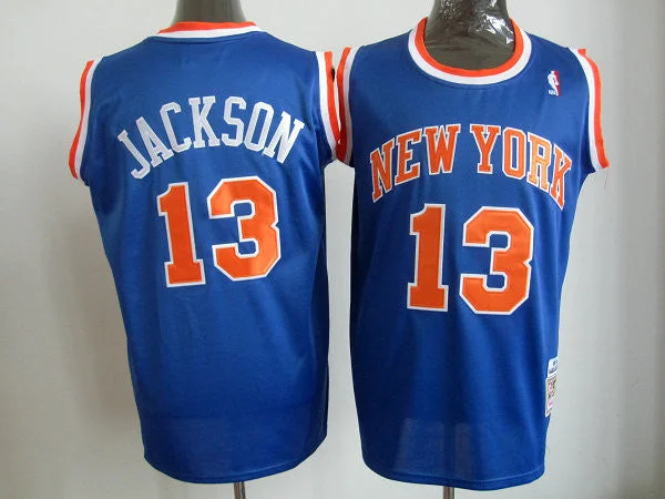 Basketball Jersey Checkered-Knicks 13 Jackson Blue m&n Basketball Jerseys