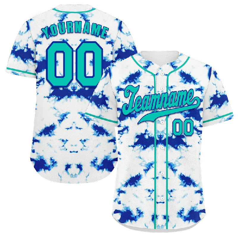 Baseball Jersey Plaid-Custom White Blue Tie Dye Aqua Authentic Baseball Jersey BSBJ0a-bc0fbee