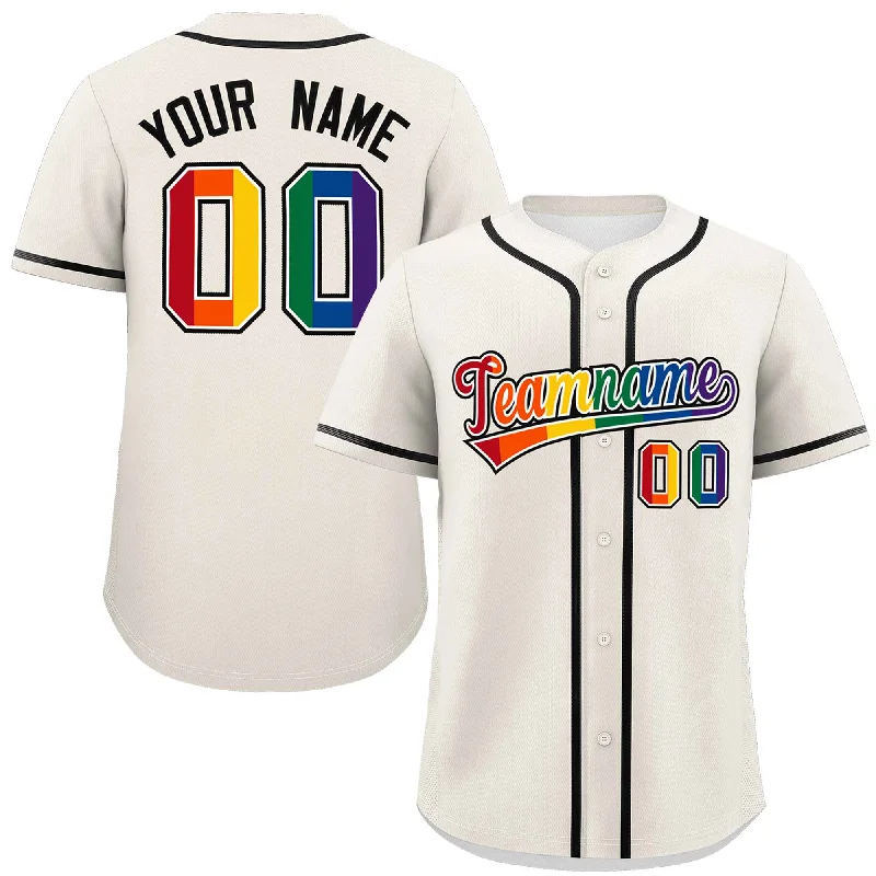 Baseball Jersey Travel-Custom Cream LGBT Rainbow For Pride Month Classic Style Authentic Baseball Jersey