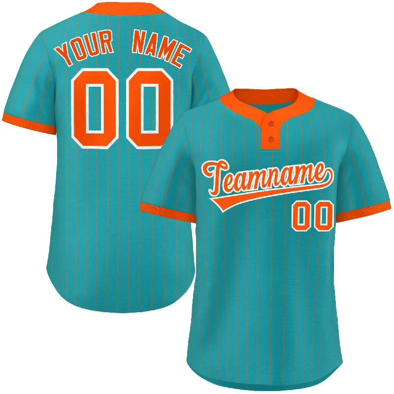 Baseball Jersey Fishing-Custom Aqua Orange Stripe Fashion Authentic Two-Button Baseball Jersey