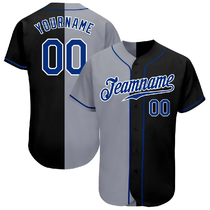 Baseball Jersey Team-Custom Black Royal-Gray Authentic Split Fashion Baseball Jersey