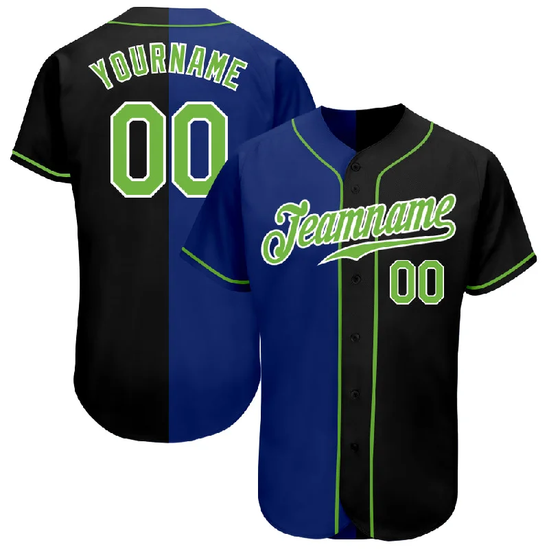 Baseball Jersey Vacation-Custom Black Neon Green-Royal Authentic Split Fashion Baseball Jersey