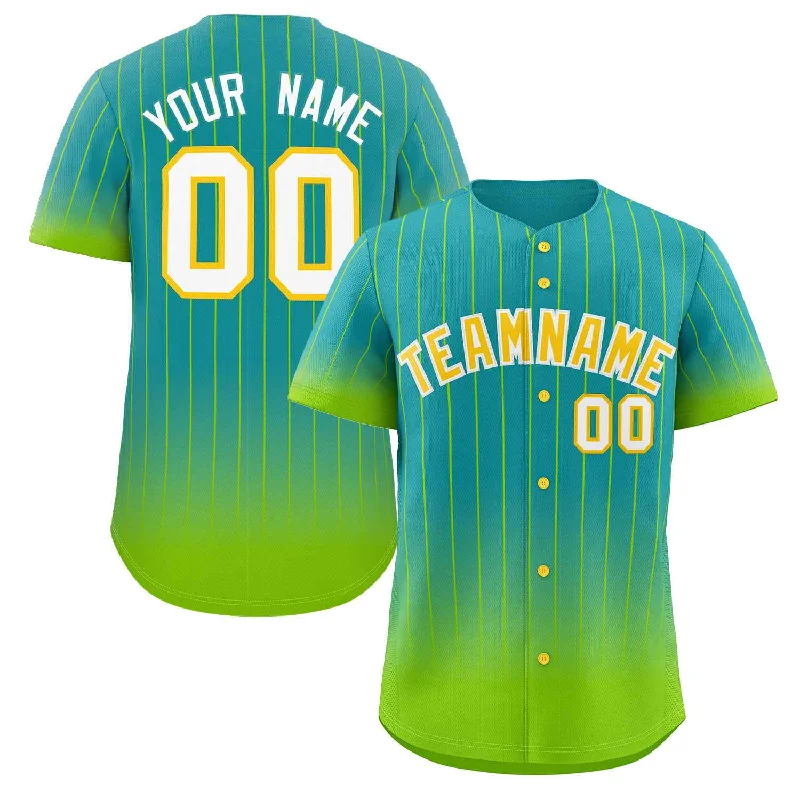 Baseball Jersey Travel Team-Custom Aqua Neon Green-Gold Gradient Stripe Fashion Authentic Baseball Jersey