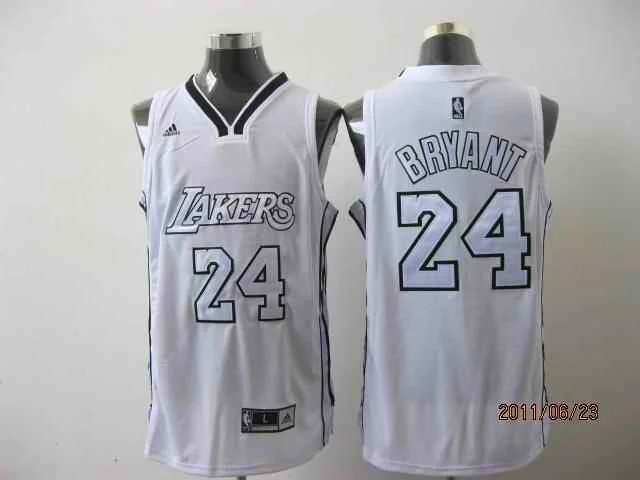 Basketball Jersey Women-Lakers 24 Kobe Bryant White Grey Basketball Jerseys