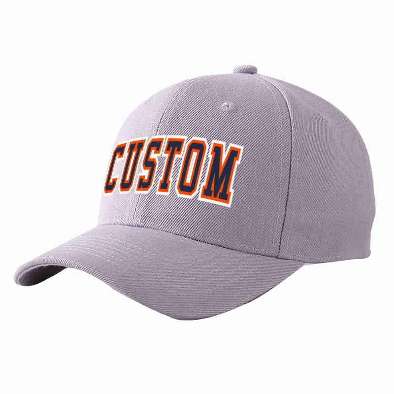 Baseball Cap Cotton-Custom Gray Navy-Orange Curved Eaves Sport Baseball Cap Design for Men/Women/Youth