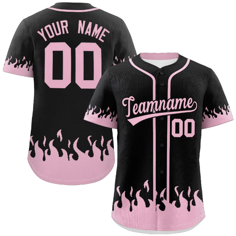 Baseball Jersey Funny-Custom Black Light Pink Personalized Flame Graffiti Pattern Authentic Baseball Jersey