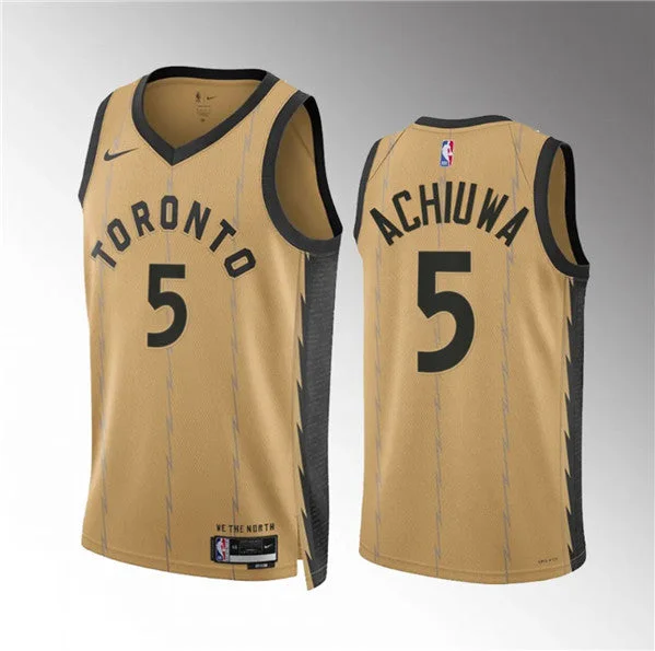 Basketball Jersey Space Theme-Men's Toronto Raptors #5 Precious Achiuwa Gold 2023/24 City Edition Stitched Basketball Basketball Jersey