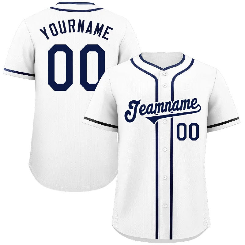 Baseball Jersey Wedding-Custom White Navy-White Classic Style Authentic Baseball Jersey