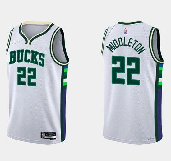 Basketball Jersey Best Deals-Men's Milwaukee Bucks #22 Khris Middleton White 75th Anniversary City Stitched Basketball Jersey