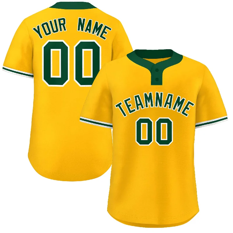 Baseball Jersey Free Shipping-Custom Gold Kelly Green-White Classic Style Authentic Two-Button Baseball Jersey