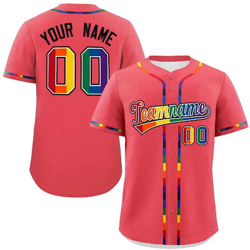 Baseball Jersey Tie-Dye-Custom Light Red LGBT Rainbow For Pride Month Classic Style Authentic Baseball Jersey