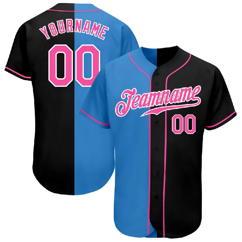 Baseball Jersey Festival-Custom Black Pink-Powder Blue Authentic Split Fashion Baseball Jersey