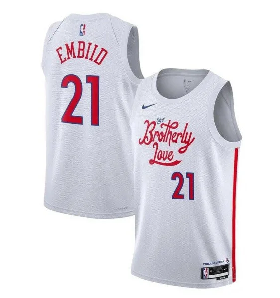 Basketball Jersey Basketball Grandma-Men's Philadelphia 76ers #21 Joel Embiid White 2022/23 City Edition Stitched Basketball Basketball Jersey