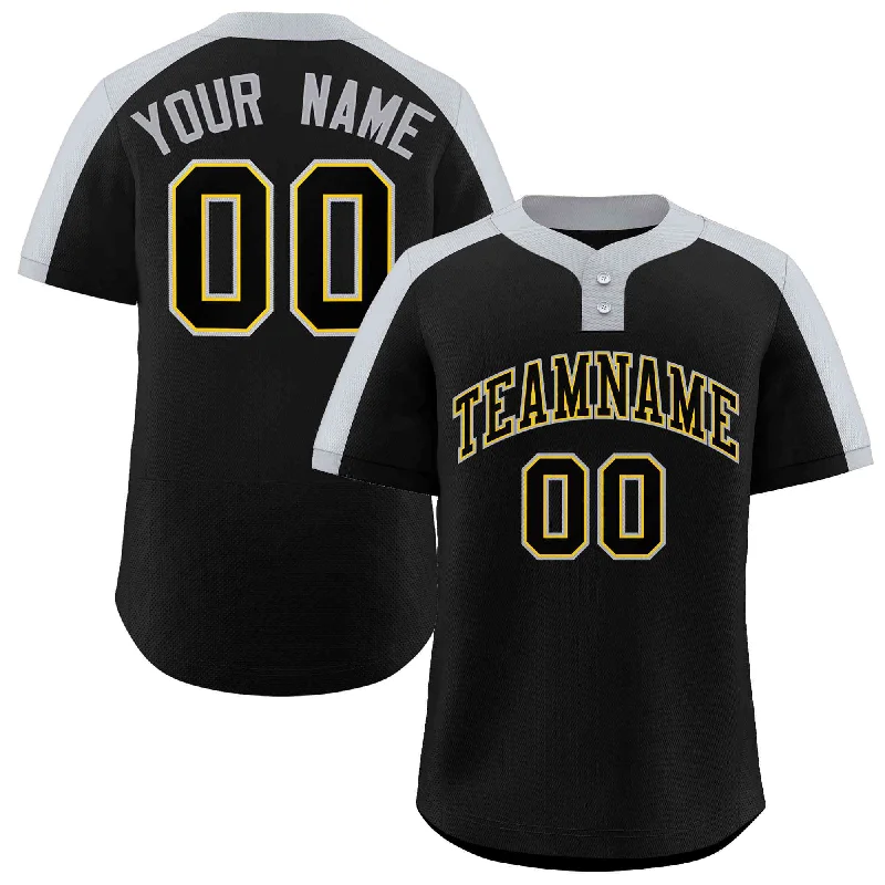 Baseball Jersey Loose Fit-Custom Black Black-Gold Classic Style Authentic Two-Button Baseball Jersey