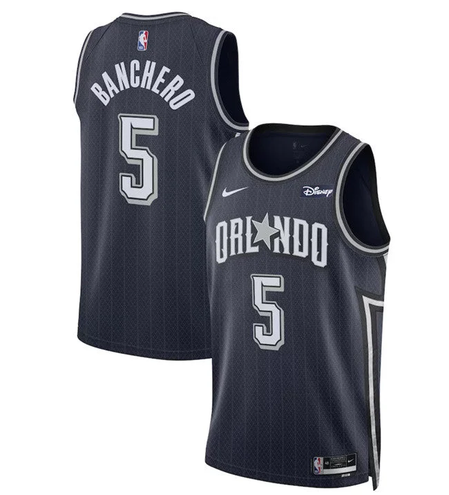 Basketball Jersey Patriotic-Men's Orlando Magic #5 Paolo Banchero Navy 2023/24 City Edition Stitched Basketball Basketball Jersey