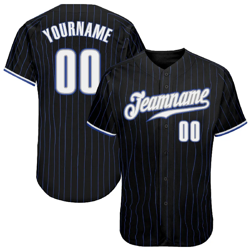 Baseball Jersey Game Day-Custom Black Royal Pinstripe White-Gray Authentic Baseball Jersey