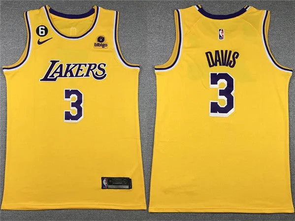 Basketball Jersey Cyber Monday-Men's Los Angeles Lakers #3 Anthony Davis Yellow Edition With NO.6 Patch Stitched Basketball Basketball Jersey