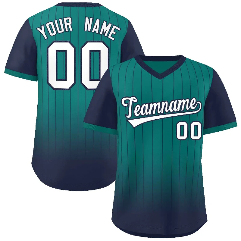 Baseball Jersey MLB-Custom Aqua Navy-White Gradient Fashion Authentic Pullover Pinstripe Baseball Jersey