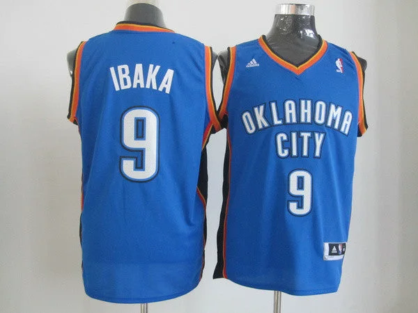 Basketball Jersey Workout-Thunder 9 Ibaka Blue Cotton Basketball Jerseys