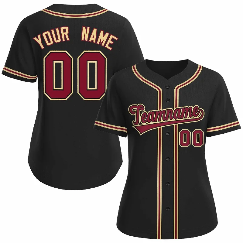 Baseball Jersey Top Rated-Custom Black Crimson Black Classic Style Baseball Jersey for Women