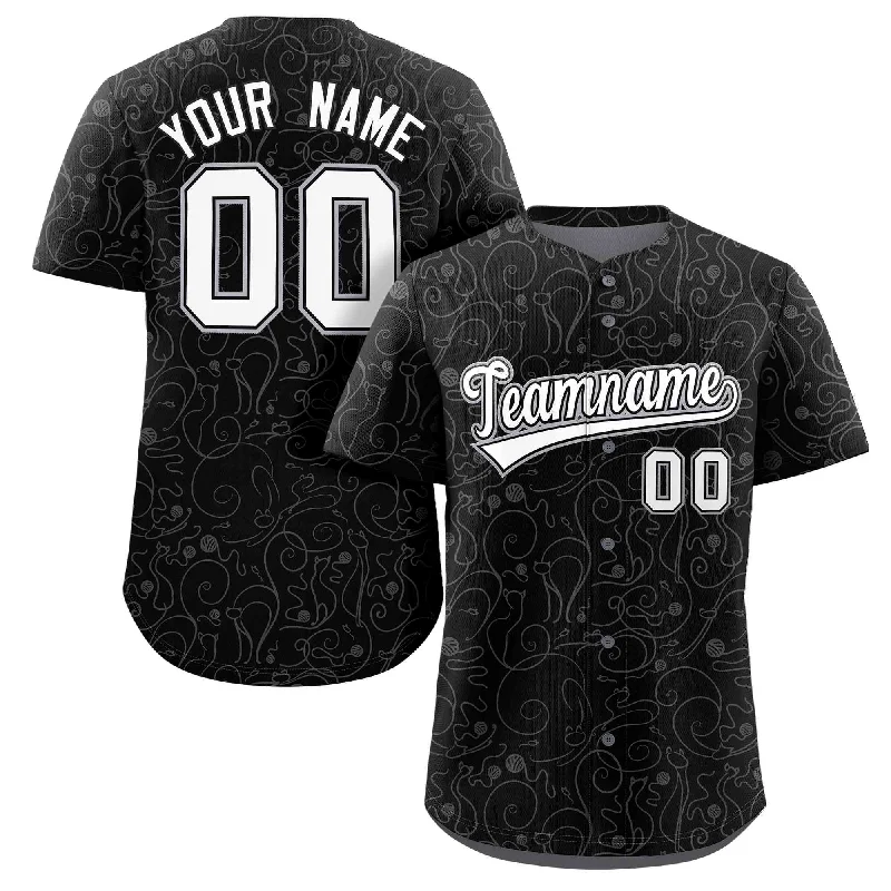 Baseball Jersey Quote-Custom Black Gray Line Art Graffiti Pattern Design Authentic Baseball Jersey