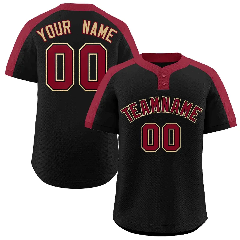 Baseball Jersey Polyester-Custom Black Crimson-Black Classic Style Authentic Two-Button Baseball Jersey