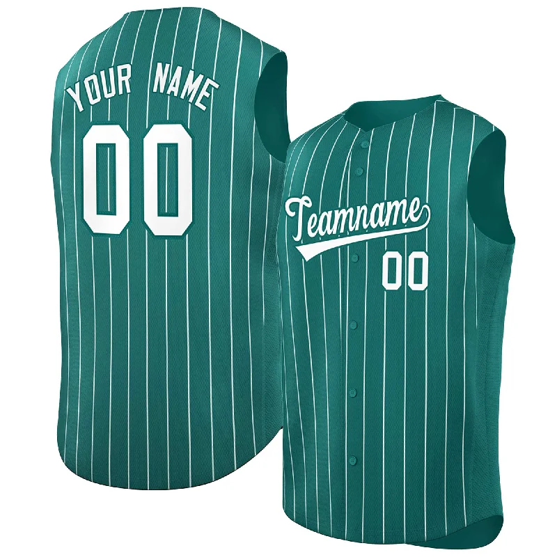 Baseball Jersey Wholesale-Custom Aqua White-Aqua Sleeveless Stripe Fashion Baseball Jersey