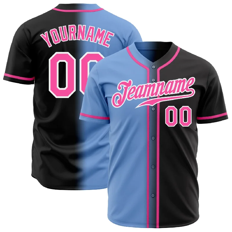 Baseball Jersey Summer-Custom Black Pink Light Blue-White Authentic Gradient Fashion Baseball Jersey