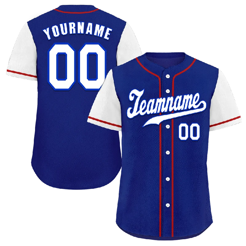 Baseball Jersey Cyber Monday-Custom Blue White Raglan Sleeves White Authentic Baseball Jersey