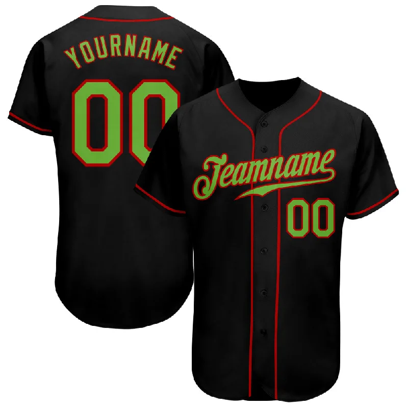 Baseball Jersey Valentine’s Day-Custom Black Neon Green-Red Authentic Baseball Jersey