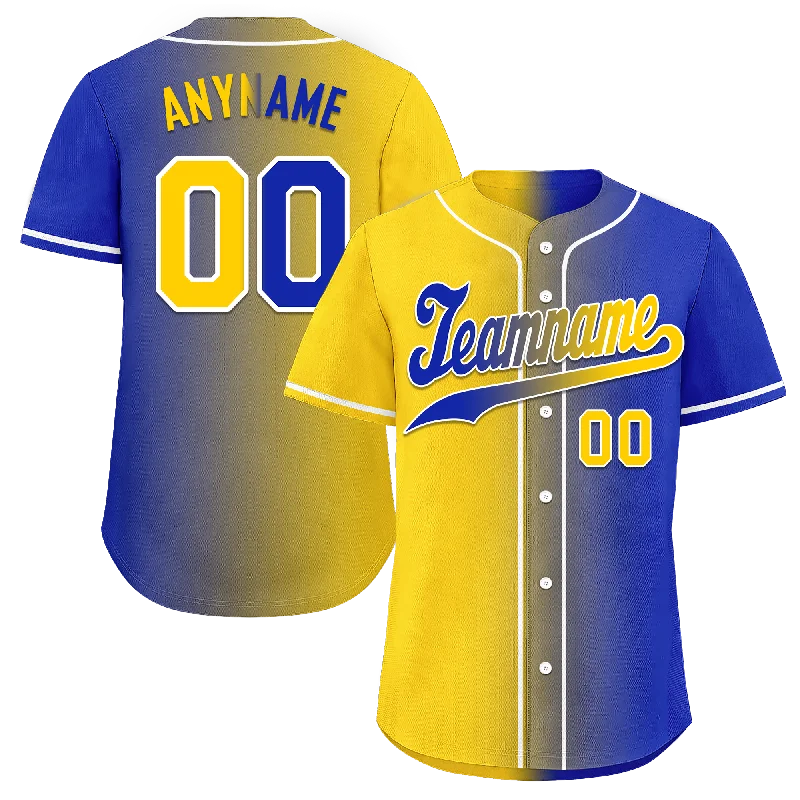 Baseball Jersey 3/4 Sleeve-Custom Yellow Blue Gradient Fashion Personalized Authentic Baseball Jersey BSBJ01-D0a7098